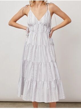 Rails White and Light Blue Striped Tiered Midi Dress